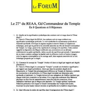 Le 27° du REAA – Expliqué - LC2700-2 - Sources pour Franc-maçon