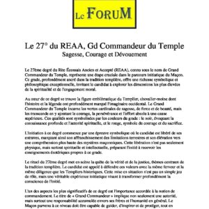 Le 27° du REAA – Gd Commandeur du Temple - LC2700 - Sources pour Franc-maçon