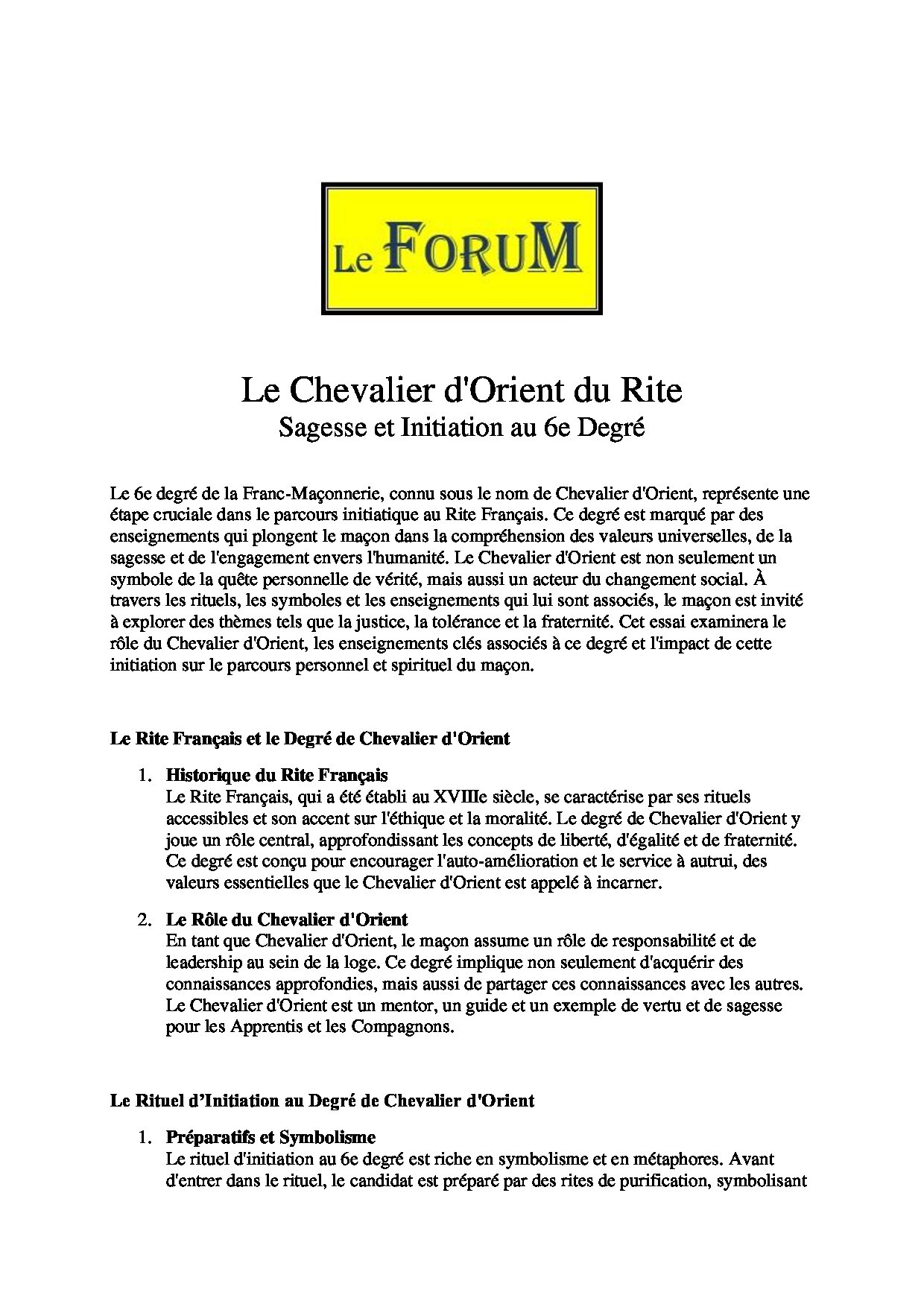 Le Chevalier d'Orient du Rite Français 6° - LC06R1-3 - Sources pour Franc-maçon