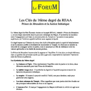 Les Clés du 16ème degré du REAA - LC1600-3 - Sources pour Franc-maçon