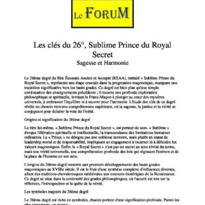 Les clés du 26° – Sublime Prince du Royal Secret - LC2600 - Sources pour Franc-maçon