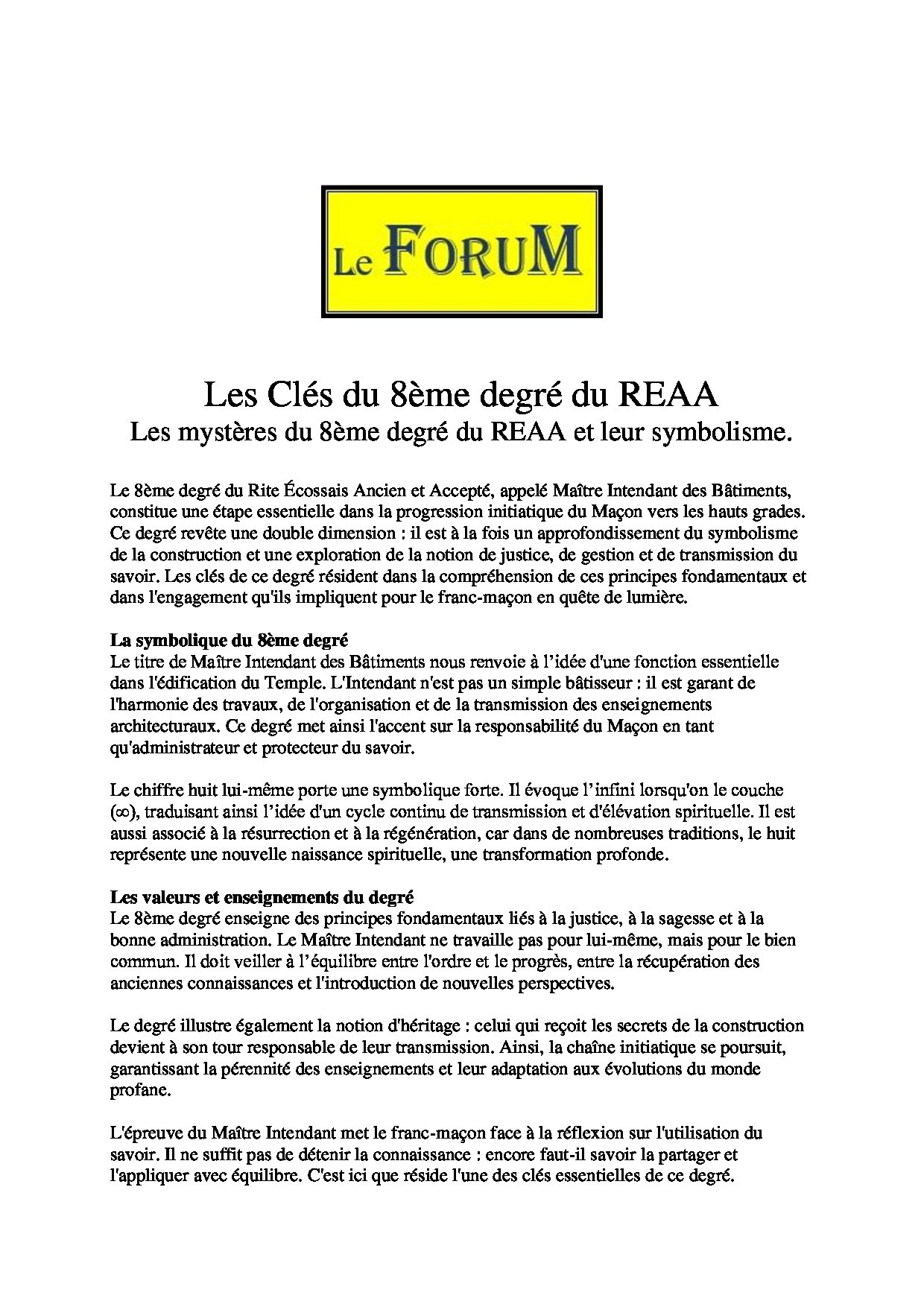 Les Clés du 8ème degré du REAA - LC0800-3 - Sources pour Franc-maçon