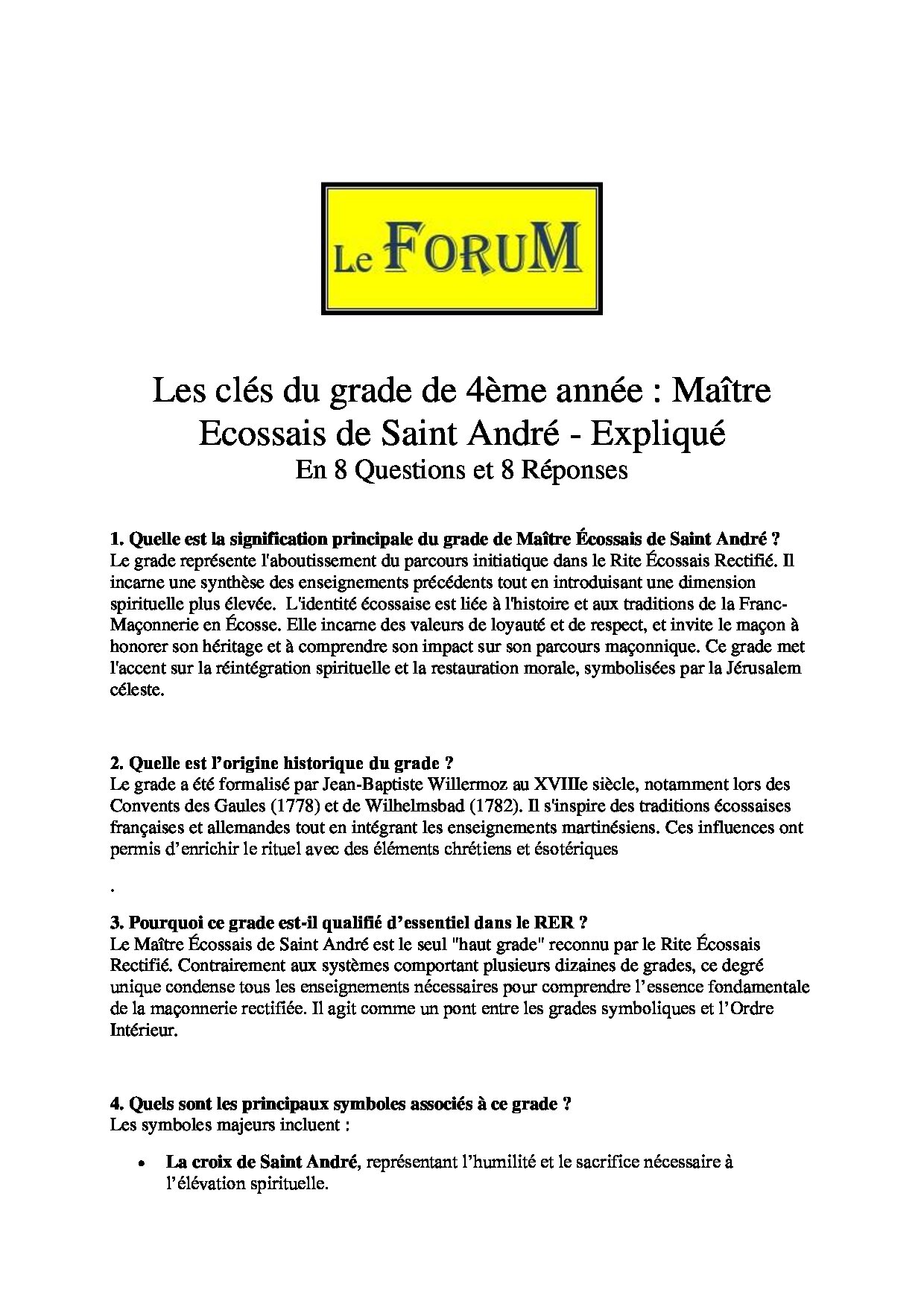Les clés du RER – 4ème année : Maître Ecossais de Saint André – Expliqué - LC04E1-2 - Sources pour Franc-maçon