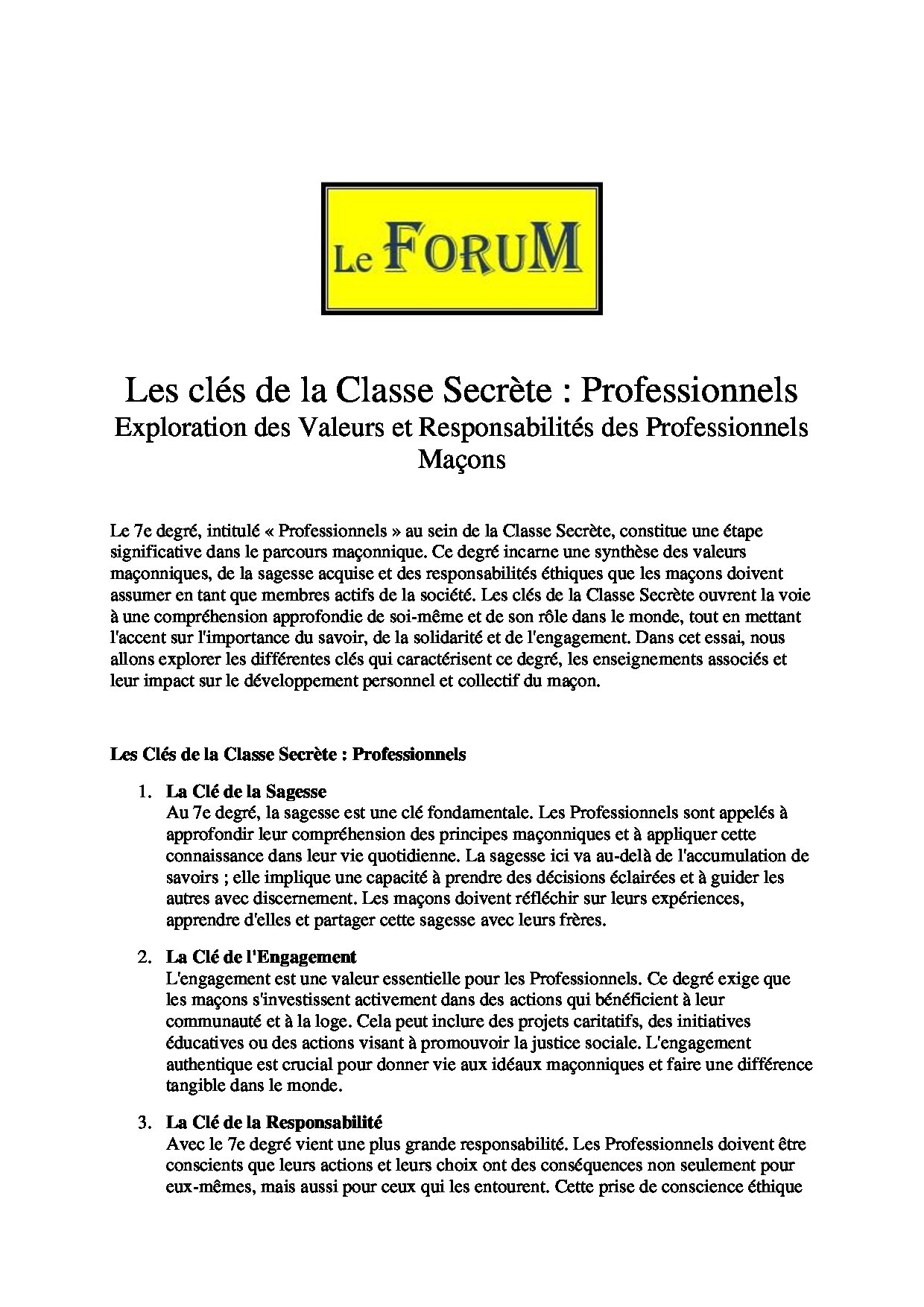 Les clés du RER – Classe Secrète : Le Professionnels et la philanthropie - LC07E1-3 - Sources pour Franc-maçon
