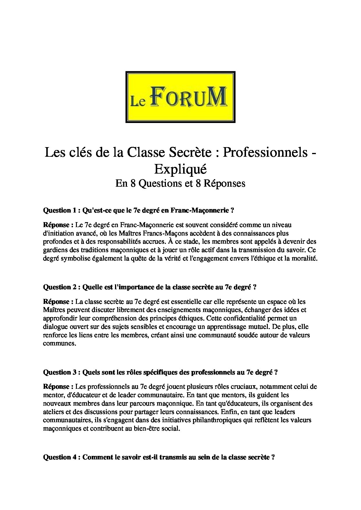 Les clés du RER – Classe Secrète : Professionnels – Expliqué - LC07E1-2 - Sources pour Franc-maçon