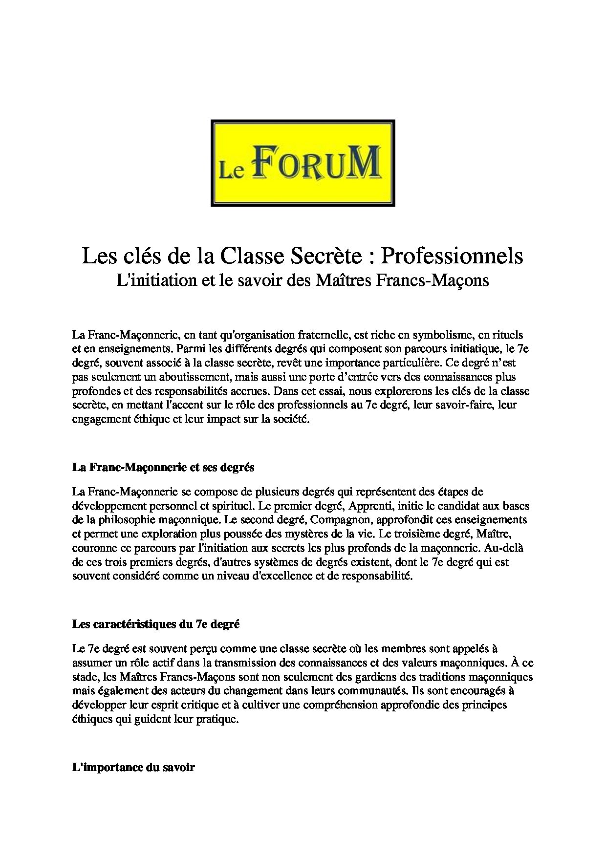 Les clés du RER – Classe Secrète : Professionnels - LC07E1 - Sources pour Franc-maçon