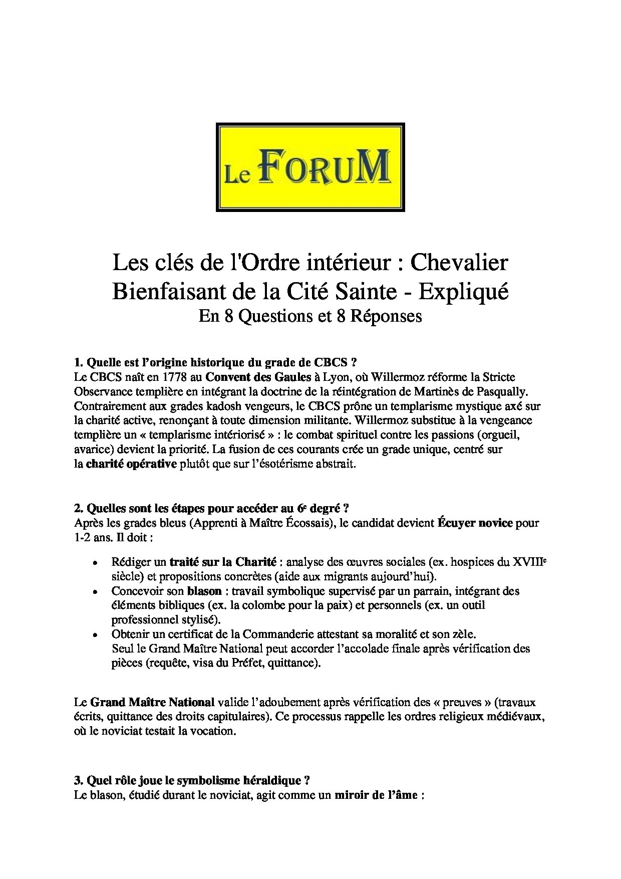 Les clés du RER – Ordre intérieur : C. Bienfaisant de la Cité Sainte – Expliqué - LC06E1-2 - Sources pour Franc-maçon