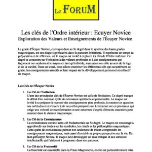 Les clés du RER – Ordre intérieur : L'Ecuyer Novice et les ennemis invisibles - LC05E1-3 - Sources pour Franc-maçon