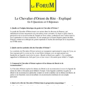 Le Chevalier d'Orient du Rite Français – Expliqué - LC06R1-2 - Sources pour Franc-maçon