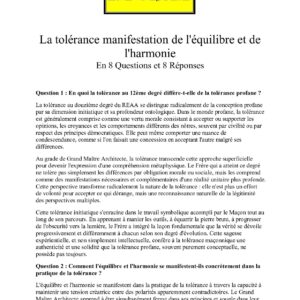 La tolérance manifestation de l'équilibre devient le reflet de l'harmonie cosmique - 34735 - Sources pour Franc-maçon