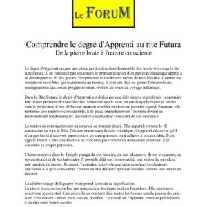 Comprendre le degré d'Apprenti au rite Futura - LC01FU - Sources pour Franc-maçon