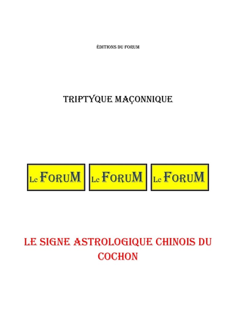 Le signe astrologique chinois du Cochon – Triptyque - TR01ZP - Sources pour Franc-maçon
