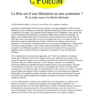 Le Rite est-il une libération ou une contrainte ? – Planche - 57243 - Sources pour Franc-maçon