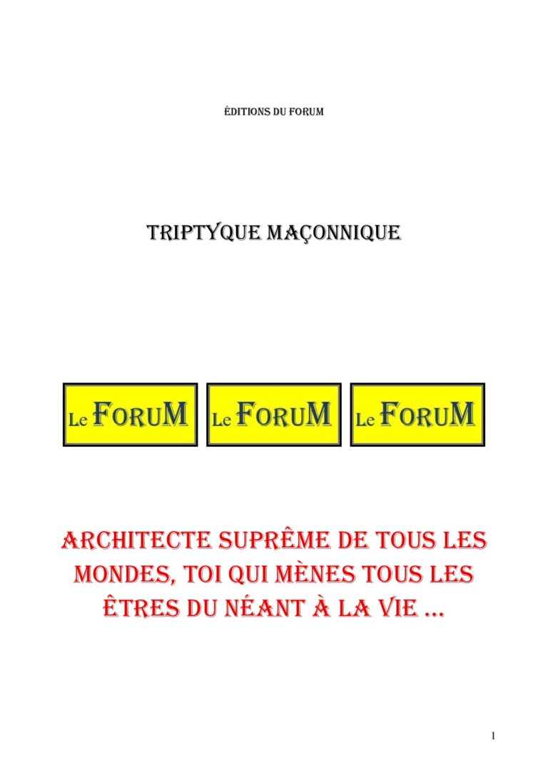 Architecte Suprême de tous les Mondes, Toi qui mènes tous les Êtres du néant à la vie … – Triptyque - TR027P - Sources pour Franc-maçon