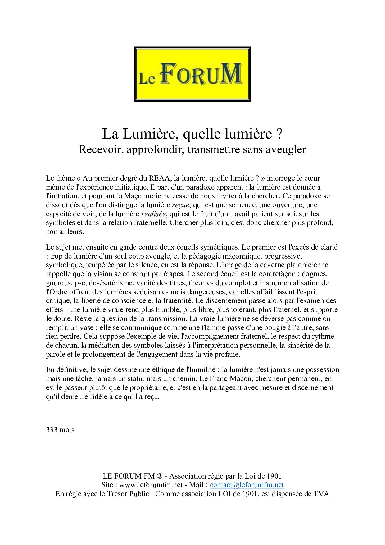 La Lumière, quelle lumière ?