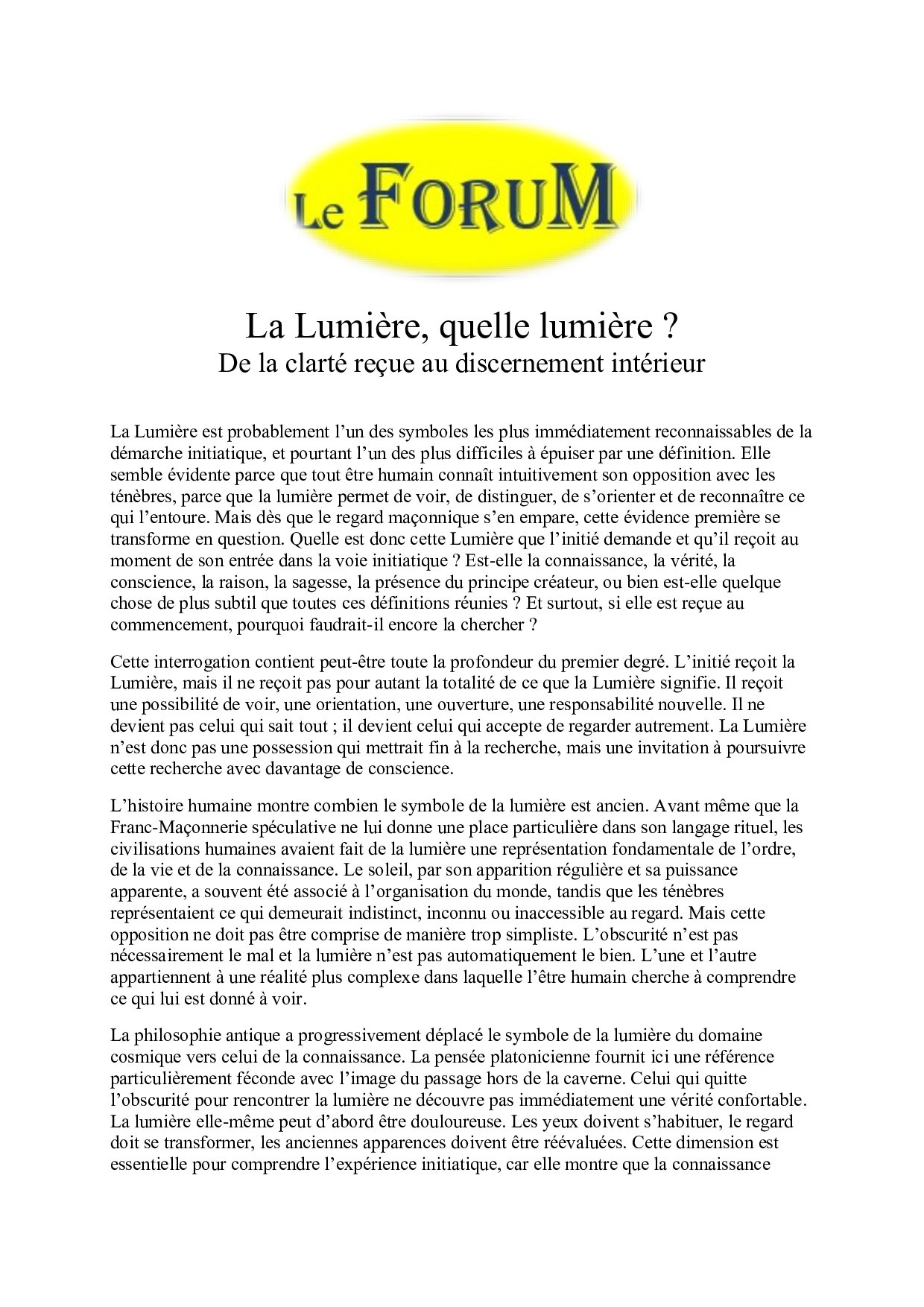 La Lumière, quelle lumière ? – Planche