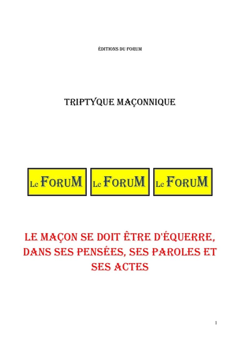 Le maçon se doit être d'équerre, dans ses pensées, ses paroles et ses actes – Triptyque - TR015B - Sources pour Franc-maçon