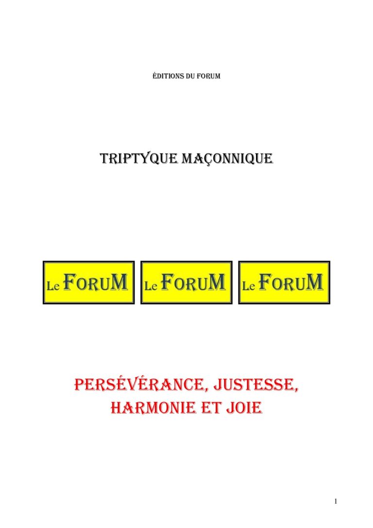 Persévérance, Justesse, Harmonie et Joie – Triptyque - TR015A - Sources pour Franc-maçon