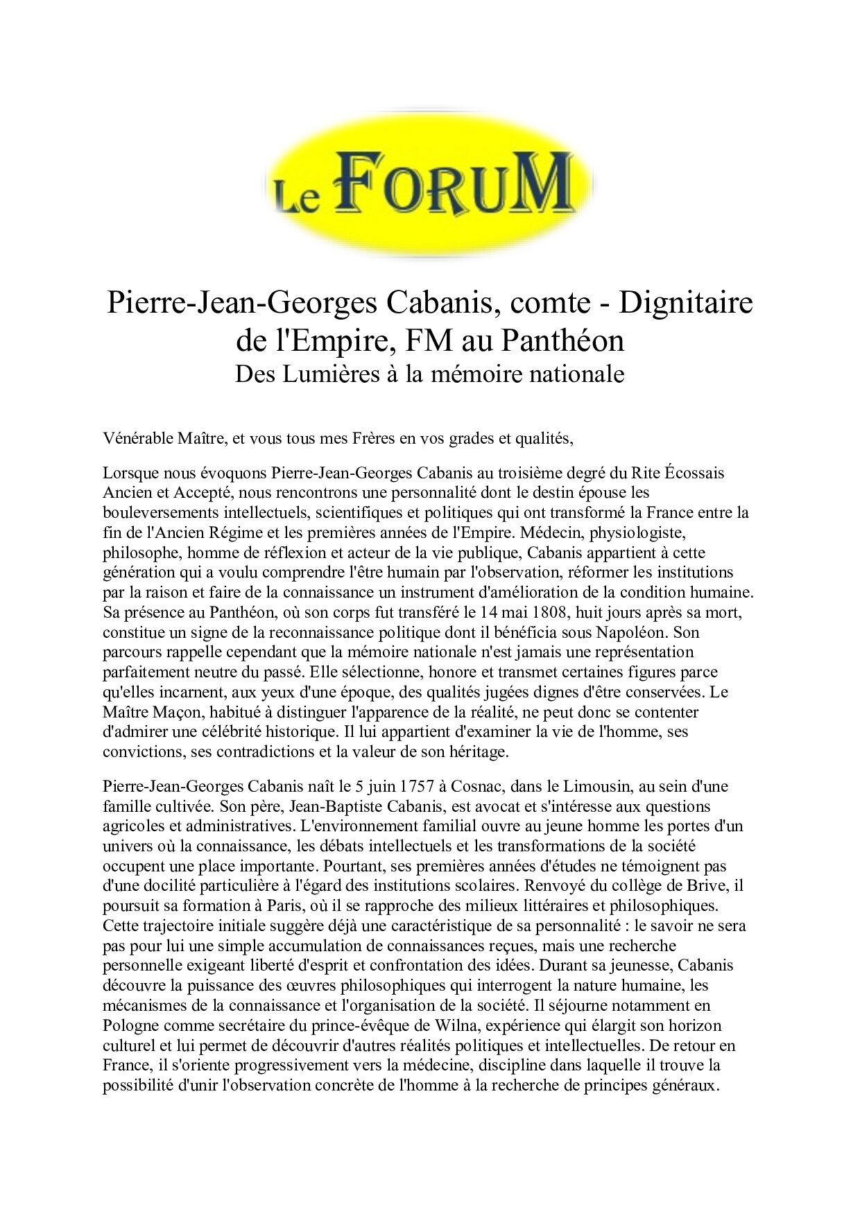 Pierre-Jean-Georges Cabanis, comte – Dignitaire de l’Empire, FM au Panthéon – Planche 5