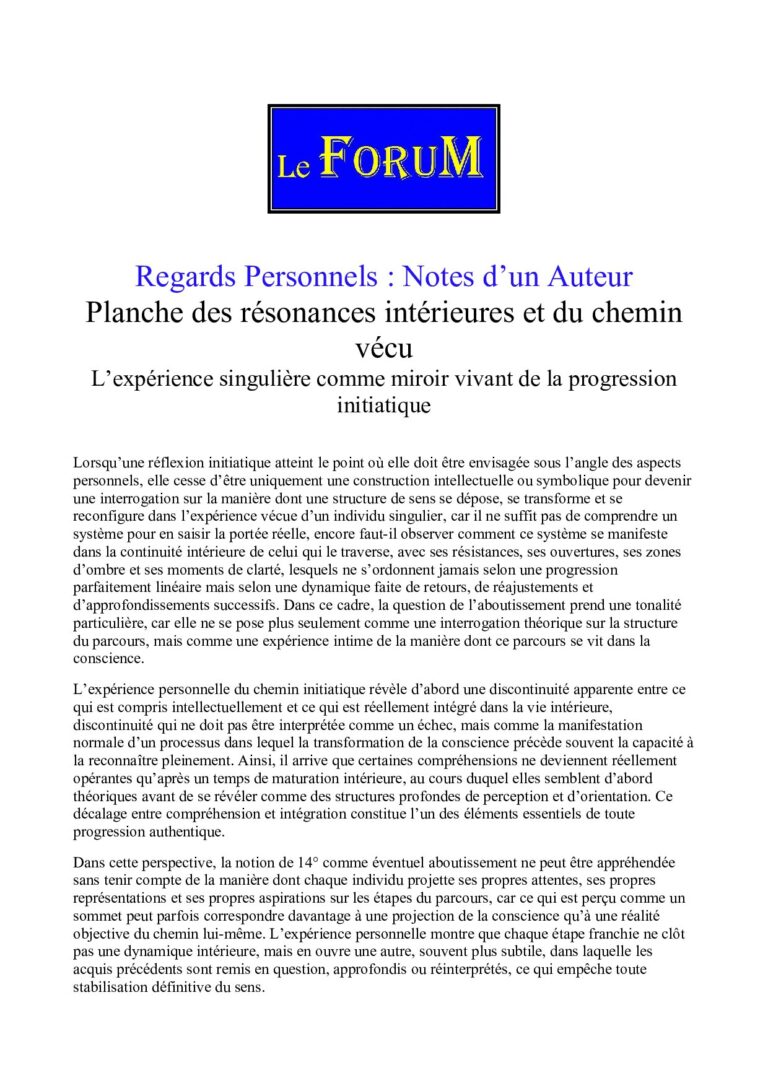 Planche des résonances intérieures et du chemin vécu – Notes d'Auteur - 65520 - Sources pour Franc-maçon
